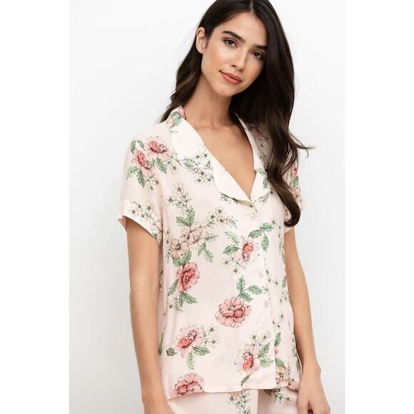 Yumi Kim Beauty Rest Floral Pajama Top Shirt Deep Love Hazel Pink XS EUC Button - Picture 1 of 10